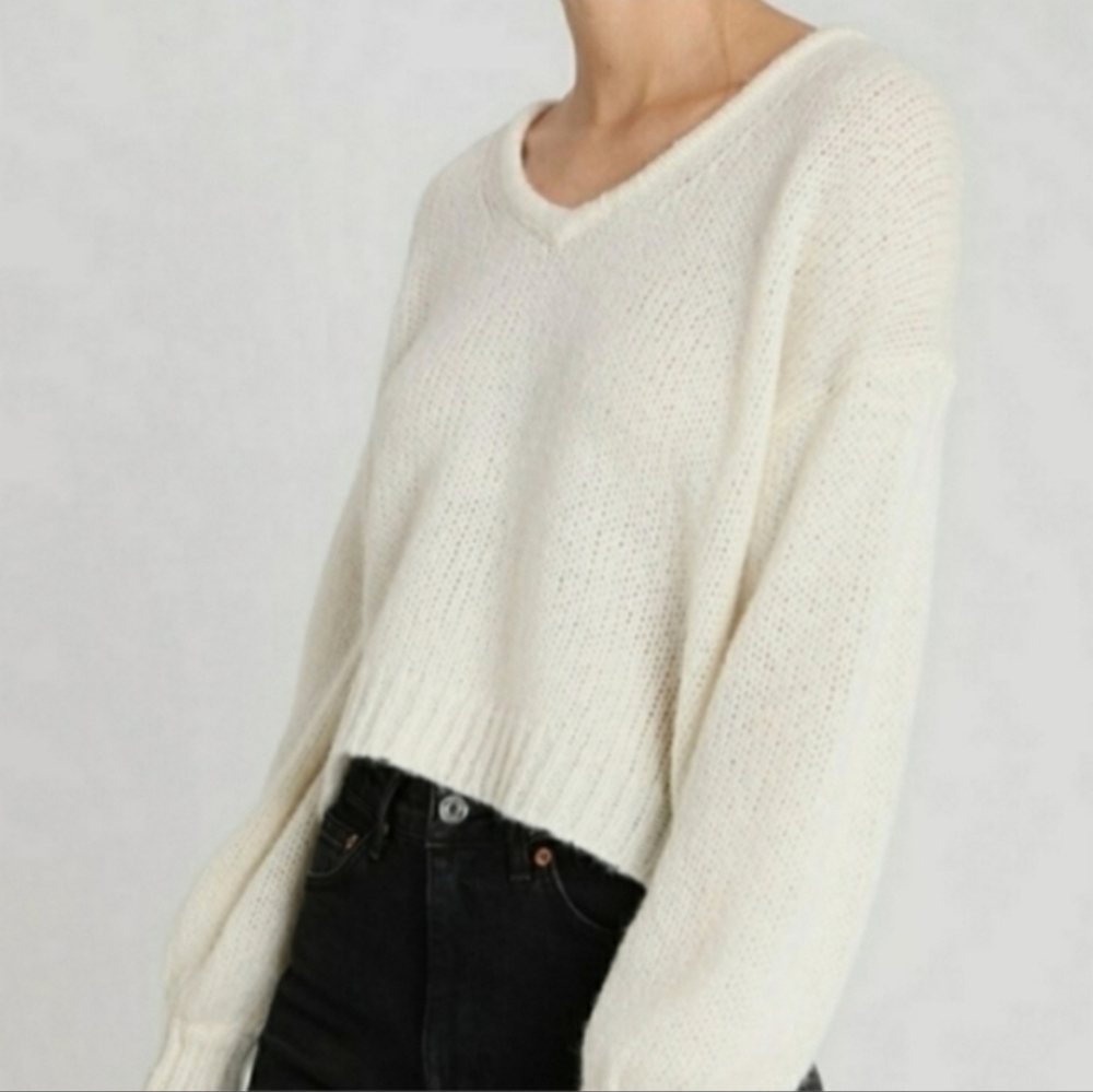 Madewell Women's Balloon Sleeve Ivory Wool And Alpaca Blend Sweater #219